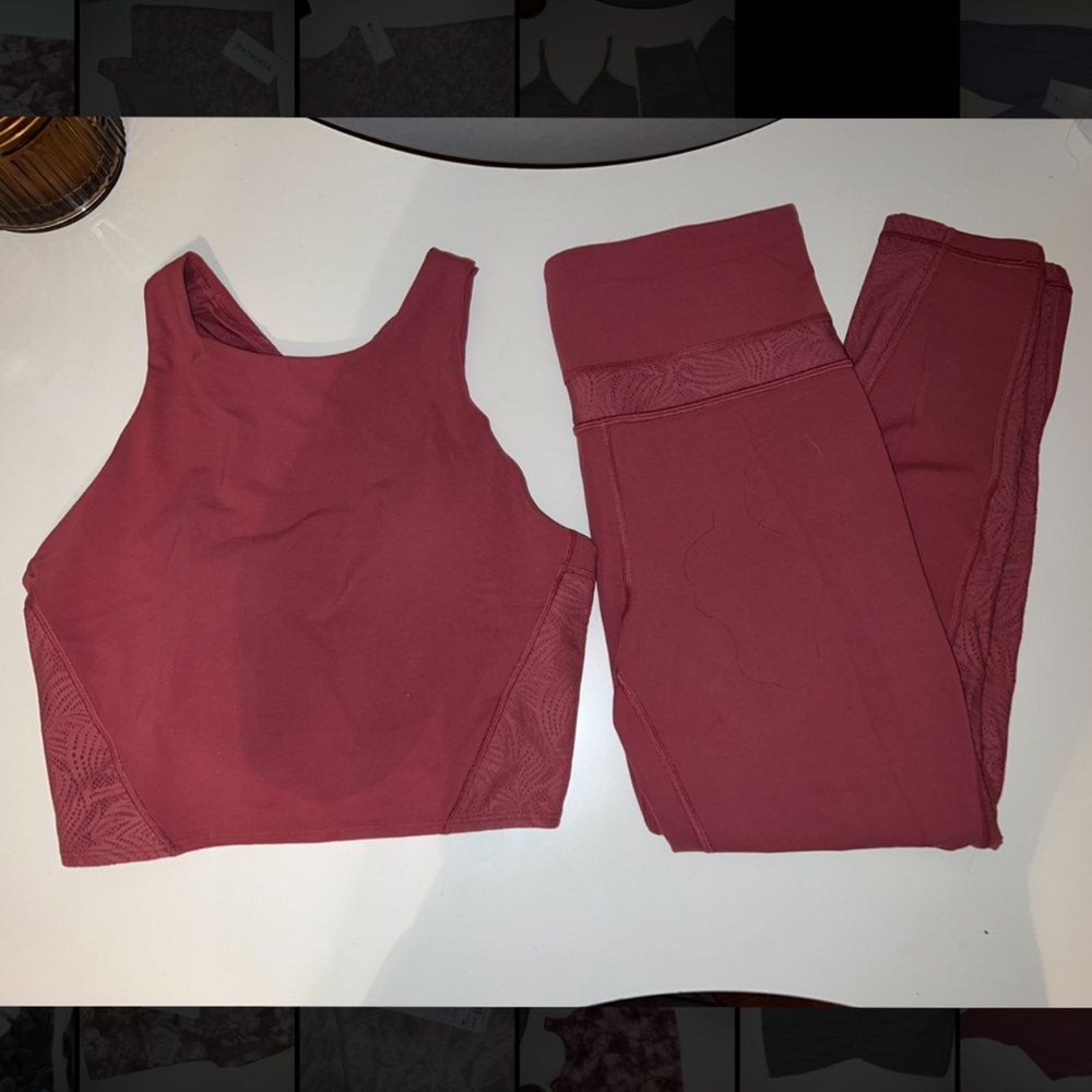Athleta | Luxe Lace 7/8 Floral Mesh High Waisted Legging Tights and Top